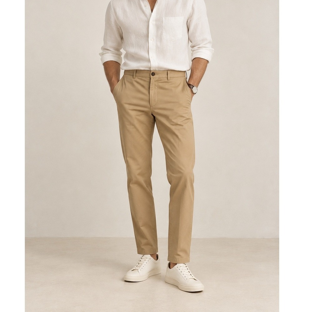 MR PORTER Slim Fit Pants Men's 30 Sand Stretch Cotton Minimalist Trousers